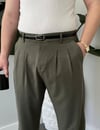 Erkek Haki Baggy Fit Rahat Kesim Pileli Kumaş Pantolon