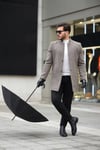 Erkek Haki Kaşe Kaban Slim Fit Dik Yaka Kışlık Kaban Palto