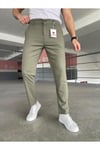 Erkek Haki Slim Fit Dar Kesim Likralı Yan Cep Bilek Boy Düz Kumaş Pantolon