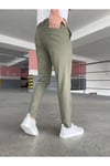 Erkek Haki Slim Fit Dar Kesim Likralı Yan Cep Bilek Boy Düz Kumaş Pantolon