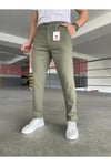 Erkek Haki Slim Fit Dar Kesim Likralı Yan Cep Bilek Boy Düz Kumaş Pantolon
