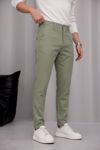 Erkek Haki Slim Fit Dar Kesim Likralı Yan Cep Bilek Boy Düz Kumaş Pantolon