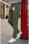 Erkek Haki Slim Fit Dar Kesim Likralı Yan Cep Bilek Boy Düz Kumaş Pantolon