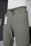 Erkek Haki Slim Fit Likralı Beli Lastikli Bağcıklı Yan Cep Jogger Kumaş Pantolon