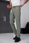 Erkek Haki Slim Fit Likralı Beli Lastikli Bağcıklı Yan Cep Jogger Kumaş Pantolon