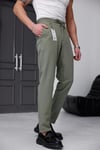 Erkek Haki Slim Fit Likralı Beli Lastikli Bağcıklı Yan Cep Jogger Kumaş Pantolon