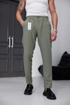 Erkek Haki Slim Fit Likralı Beli Lastikli Bağcıklı Yan Cep Jogger Kumaş Pantolon
