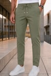 Erkek Haki Slim Fit Likralı Beli Lastikli Bağcıklı Yan Cep Jogger Kumaş Pantolon