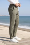 Erkek Haki Slim Fit Likralı Yan Cep Bilek Boy Düz Kumaş Pantolon