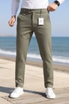 Erkek Haki Slim Fit Likralı Yan Cep Bilek Boy Düz Kumaş Pantolon
