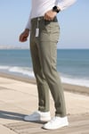 Erkek Haki Slim Fit Likralı Yan Cep Bilek Boy Düz Kumaş Pantolon