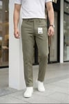 Erkek Haki Slim Fit Likralı Yan Cep Bilek Boy Düz Kumaş Pantolon