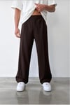 Erkek Kahverengi Baggy Fit Rahat Kesim Pileli Kumaş Pantolon