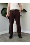 Erkek Kahverengi Baggy Fit Rahat Kesim Pileli Kumaş Pantolon