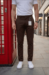 Erkek Kahverengi Slim Fit Dar Kesim Likralı Yan Cep Bilek Boy Düz Kumaş Pantolon