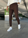 Erkek Kahverengi Slim Fit Dar Kesim Likralı Yan Cep Bilek Boy Düz Kumaş Pantolon