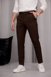 Erkek Kahverengi Slim Fit Dar Kesim Likralı Yan Cep Bilek Boy Düz Kumaş Pantolon