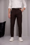 Erkek Kahverengi Slim Fit Dar Kesim Likralı Yan Cep Bilek Boy Düz Kumaş Pantolon