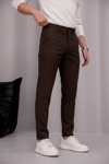 Erkek Kahverengi Slim Fit Dar Kesim Likralı Yan Cep Bilek Boy Düz Kumaş Pantolon