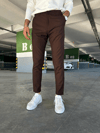 Erkek Kahverengi Slim Fit Dar Kesim Likralı Yan Cep Bilek Boy Düz Kumaş Pantolon
