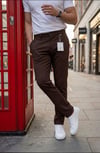 Erkek Kahverengi Slim Fit Dar Kesim Likralı Yan Cep Bilek Boy Düz Kumaş Pantolon