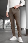 Erkek Kahverengi Slim Fit Likralı Armür Desenli Casual Pantolon
