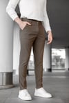 Erkek Kahverengi Slim Fit Likralı Armür Desenli Casual Pantolon