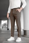 Erkek Kahverengi Slim Fit Likralı Armür Desenli Casual Pantolon