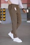 Erkek Kahverengi Slim Fit Likralı Armür Desenli Casual Pantolon