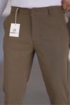 Erkek Kahverengi Slim Fit Likralı Armür Desenli Casual Pantolon