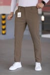 Erkek Kahverengi Slim Fit Likralı Armür Desenli Casual Pantolon