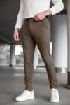 Erkek Kahverengi Slim Fit Likralı Armür Desenli Casual Pantolon
