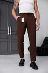 Erkek Kahverengi Slim Fit Likralı Beli Lastikli Bağcıklı Yan Cep Jogger Kumaş Pantolon
