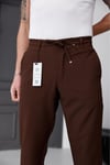 Erkek Kahverengi Slim Fit Likralı Beli Lastikli Bağcıklı Yan Cep Jogger Kumaş Pantolon