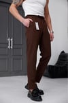 Erkek Kahverengi Slim Fit Likralı Beli Lastikli Bağcıklı Yan Cep Jogger Kumaş Pantolon