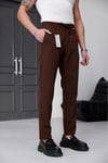 Erkek Kahverengi Slim Fit Likralı Beli Lastikli Bağcıklı Yan Cep Jogger Kumaş Pantolon