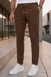 Erkek Kahverengi Slim Fit Likralı Beli Lastikli Bağcıklı Yan Cep Jogger Kumaş Pantolon
