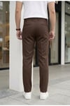 Erkek Kahverengi Slim Fit Likralı Yan Cep Bilek Boy Düz Kumaş Pantolon
