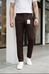 Erkek Kahverengi Slim Fit Likralı Yan Cep Bilek Boy Düz Kumaş Pantolon