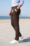 Erkek Kahverengi Slim Fit Likralı Yan Cep Bilek Boy Düz Kumaş Pantolon