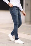 Erkek Kahverengi Slim Fit Tintli Lazerli Likralı Jean Pantolon