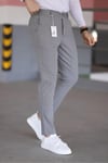 Erkek Koyu Gri Slim Fit Likralı Armür Desenli Casual Pantolon