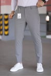 Erkek Koyu Gri Slim Fit Likralı Armür Desenli Casual Pantolon