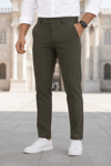 Erkek Koyu Yeşil Slim Fit Likralı Yan Cep Bilek Boy Düz Kumaş Pantolon