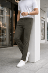 Erkek Koyu Yeşil Slim Fit Likralı Yan Cep Bilek Boy Düz Kumaş Pantolon