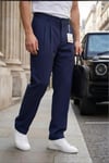 Erkek Lacivert Baggy Fit Rahat Kesim Pileli Kumaş Pantolon