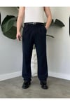 Erkek Lacivert Baggy Fit Rahat Kesim Pileli Kumaş Pantolon