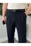 Erkek Lacivert Baggy Fit Rahat Kesim Pileli Kumaş Pantolon