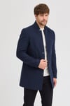 Erkek Lacivert Kaşe Kaban Slim Fit Dik Yaka Kışlık Kaban Palto