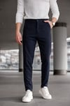 Erkek Lacivert Slim Fit Çizgili Likralı Yan Cep Bilek Boy Kumaş Pantolon